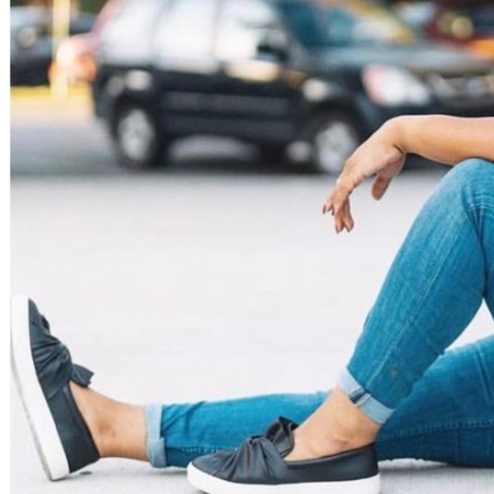 Black Bow Knot Slip On Flats